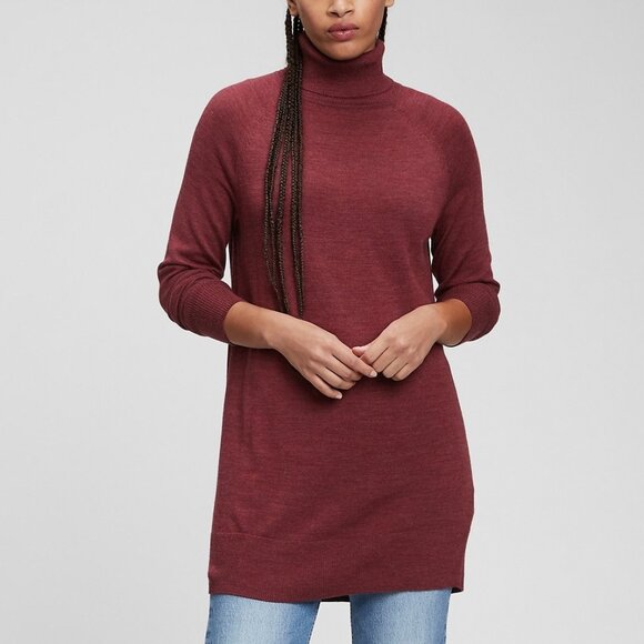 GAP Merino Wool Turtleneck Tunic Sweater Dark Claret S - Picture 1 of 11